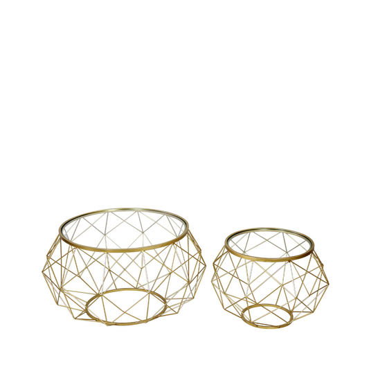 Set of 2 - Glass top coffee tables (Gold)